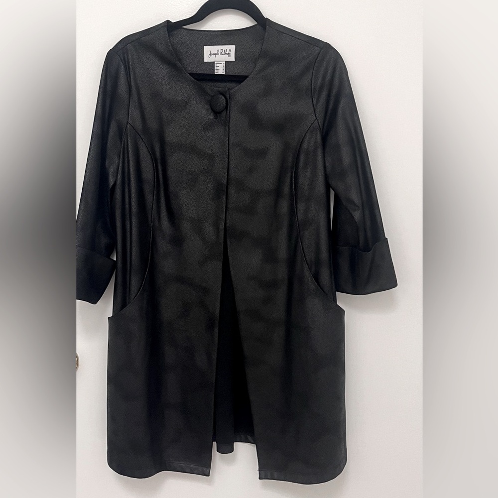 Joseph Ribkoff Faux Leather Black Jacket, Coat Size 8 Excellent Condition
